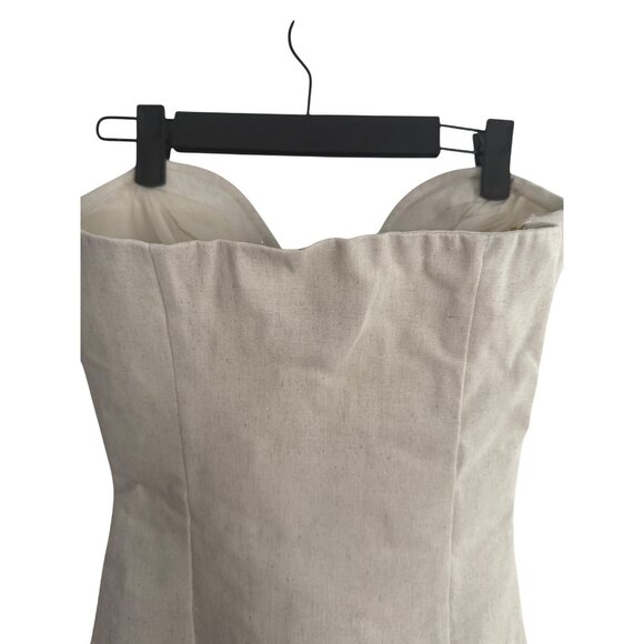 2/$25 NWT PrettyLittleThing 0 Muslin Beige Strapless Asymmetric Hem Dress - Picture 14 of 16